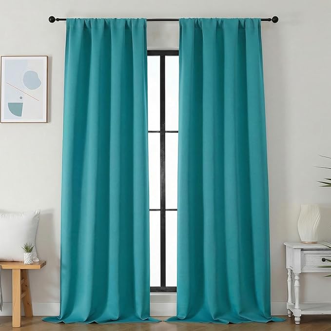 Simplebrand Ava Teal Blackout Curtains for Bedroom 96 Inches Long 2 Panels, Solid Thermal Insulated, Energy Saving Nursery Window Treatment Curtains Blackout Drapes, W40 x L96 Inch, Teal