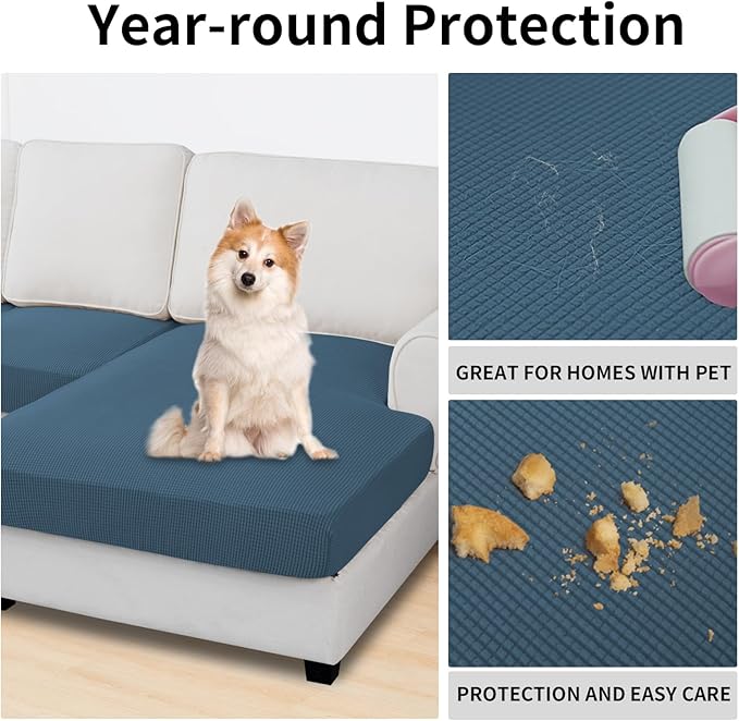 Easy-Going Stretch 3 Pieces Couch Cushion Covers for Sectional Sofa Left/Right L Shape Chaise Lounge Sofa Seat slipcover Anti-Slip Sofa Cover Soft (2 Seater + 1 Chaise, Bluestone)