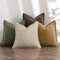 MIULEE Neutral Green/Brown Linen Pillow Covers Pack of 4 Decorative Natural Solid Throw Pillow Covers Soft Accent Boho Farmhouse Couch Pillowcases Spring Decors for Living Room Bed Sofa 20x20 Inch