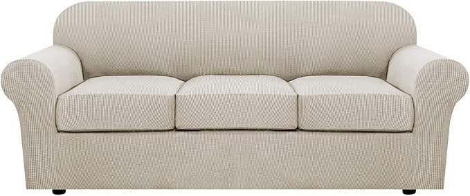 H.VERSAILTEX 4 Piece Stretch Sofa Covers for 3 Cushion Couch Covers for Living Room Furniture Slipcovers (Base Cover Plus 3 Seat Cushion Covers) Upgraded Thicker Jacquard Fabric (Sofa, Island Fossi)
