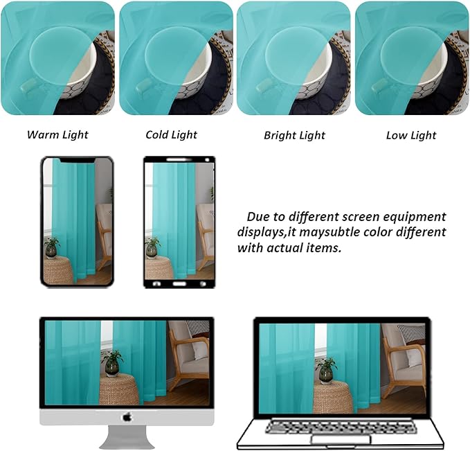 Chyhomenyc Turquoise Sheer Curtains 120 Inches Long - Light Filtering Voile Extra Long Panel Drapes for Floor to Ceiling Window, Elegant Soft Living Room Curtains, Each 42Wx120L Inch, 10FT, 2 Panels