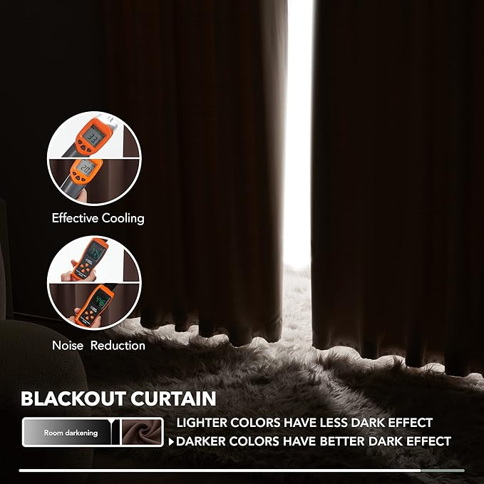 Deconovo Blackout Curtains, Thermal Insulated, W52 x L63 2 Panels, Back Tab, Machine Washable, Room-Darkening Drapes for Bedroom/Living Room Chocolate