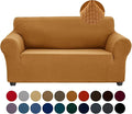Joccun Stretch Loveseat Couch Cover Slipcover, 1-Piece Sofa Cover for 2 Cushion Couch Spandex Jacquard Washable Furniture Protector Cover for Living Room,Kids,Pets（Loveseat,Gold）