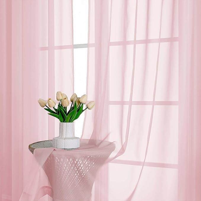 OVZME Blush Pink Sheer Curtains 63 Inches Long 2 Panels Set, Light Filtering Sheer Curtains for Living Room Bedroom 59 Inch Extra Wide, Modern Voile Filmy Rod Pocket Window Drapes, 59Wx63L Inches
