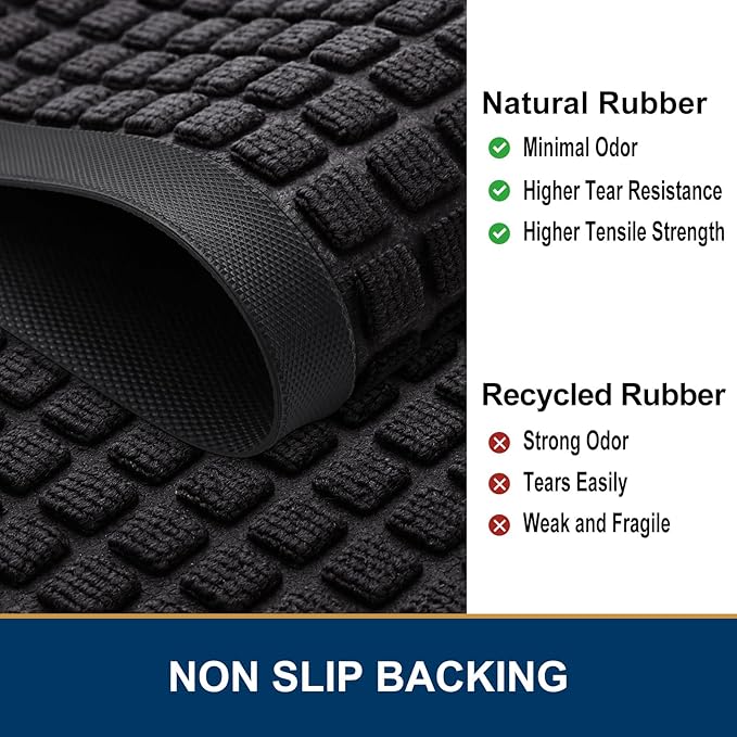 Smiry Front Door Mat Outside Entrance, Heavy Duty Natural Rubber Doormat, Non Slip, Trap Dirt and Moisture, Easy Clean, Low Profile Welcome Floor Mats for Indoor Outdoor Entry, 47x23 Inch, Black