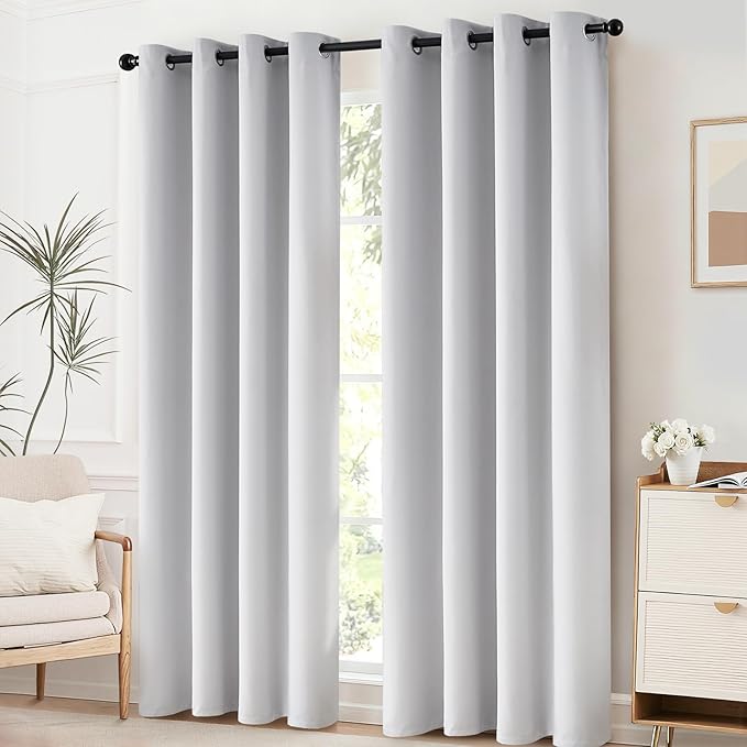 Yakamok 96 Inch Length Room Darkening Drapes Blackout Curtains for Bedroom,Thermal Insulated Grommet Curtain Panels for Living Room,52W x 96L,Greyish White, One Pair
