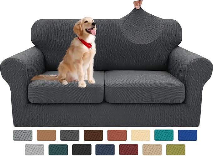 XINEAGE 2026 New 3 Pieces Couch Covers for 2 Cushion Sofa Super Stretch Loveseat Slipcover Pet Dog Universal Slip Cover Anti Slip Love Seat Furniture Protector (Dark Gray, 55"-69")
