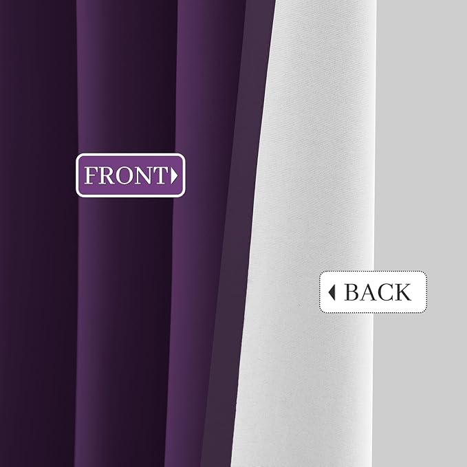 Yakamok Room Darkening 100% Blackout Curtains Grommet Window Treatments with 2 Thick Layers-Purple Thermal Insulated Drapes Set of 2 Panels for Bedroom Living Room 52 Inches by 72 Inches Length