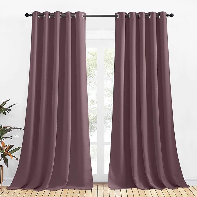 NICETOWN Blackout Draperies Curtains for Kids Room, Window Treatment Thermal Insulated Solid Grommet Blackout Drape Panels for Bedroom (Dry Rose, Set of 2, 70 by 108 inches)