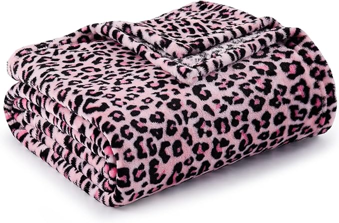 BEDELITE Pink Leopard Blanket Twin– Soft & Cozy Cheetah Blanket for Couch, Bed & Sofa, Lightweight Fleece Animal Print Decor, 60"x 80", Pink