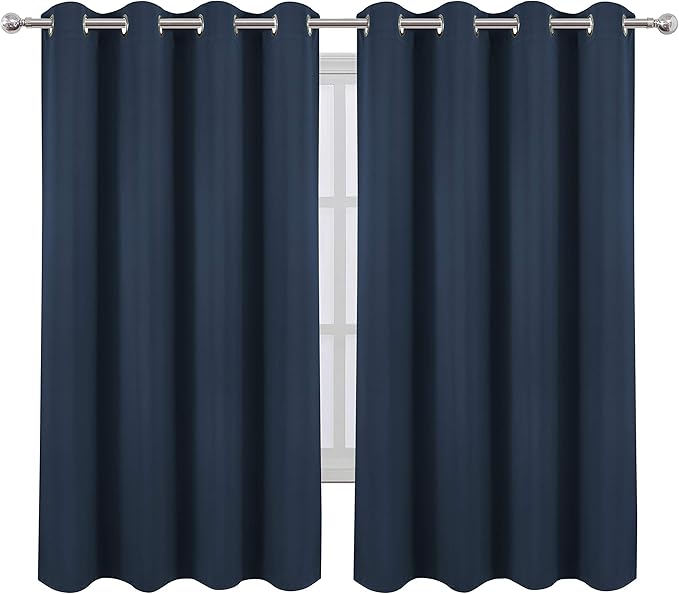 LEMOMO Blackout Curtains 52 x 63 inch/Navy Blue Curtains Set of 2 Panels/Thermal Insulated Room Darkening Bedroom Curtains