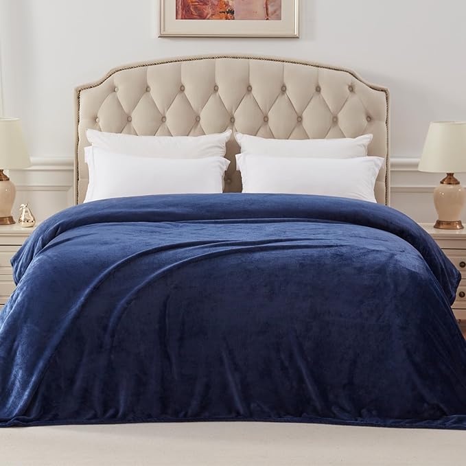 Exclusivo Mezcla Fleece Blanket Twin Size for Bed, Super Soft and Warm, All Season, Cozy, Plush, Lightweight, 60x80 Inches Navy Blue