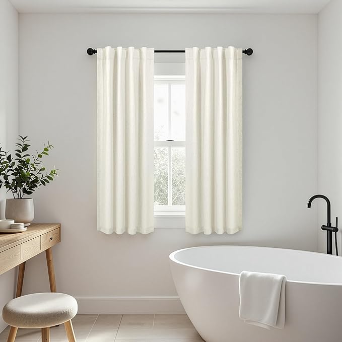 Pitalk Natural Cream Linen Blackout Curtains 64 Inch Length 2 Panels for Bedroom Living Room Black Out Linen Textured Window Drape Privacy Decorative Back Tab Rod Pocket Burlap Look Decor 42 x 64 Long
