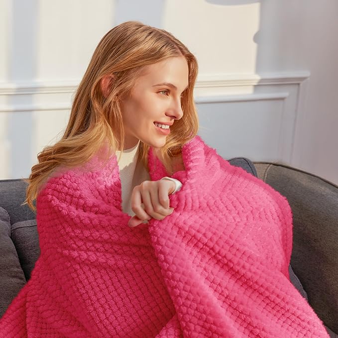 Whale Flotilla King Size Fuzzy Fleece Blanket for Bed, 90x104 Inch Fluffy Warm Soft Jacquard Blankets for All Season, Lightweight and Cozy, Hot Pink