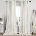 Cream Linen Curtains 108 Inches Long 2 Panels Set Back Tab Rod Pocket Semi Sheer Cotton Textured Light Filtering Extra Long Curtain Farmhouse High Ceiling Curtains for Living Room 9Ft 42x108
