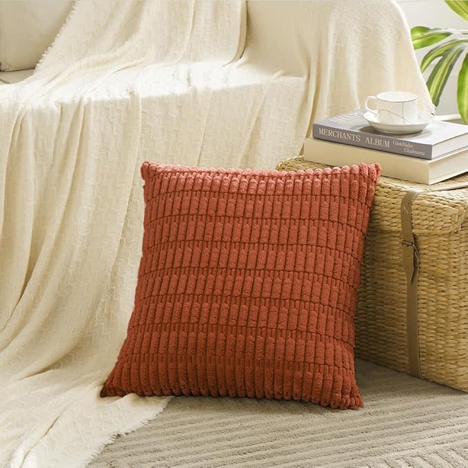 Fancy Homi 4 Packs Boho Burnt Orange Fall Decorative Throw Pillow Covers 24x24 Inch for Couch Bed Sofa, Rustic Modern Farmhouse Home Decor, Soft Plush Corduroy Cute Square Cushion Case 60x60 cm