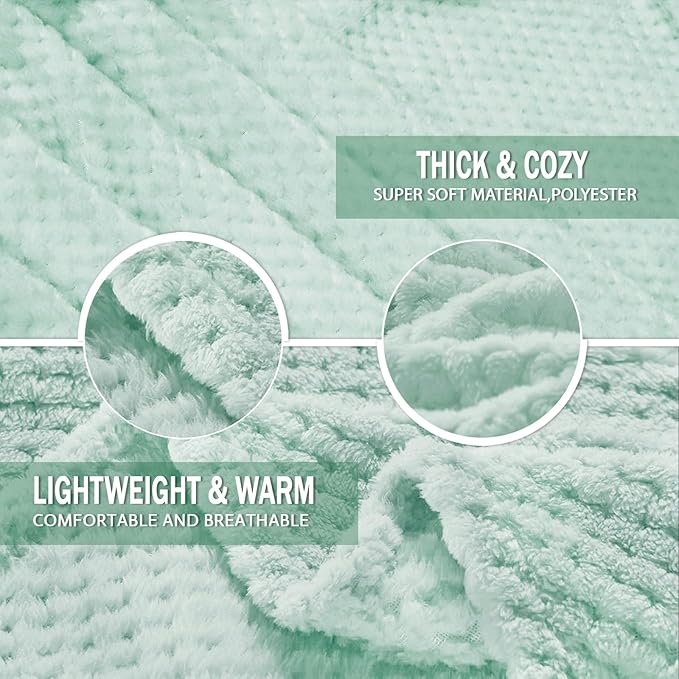 Exclusivo Mezcla Fleece Bed Blanket Twin Size, Super Soft and Warm Blankets for Couch, Sofa and Bed Waffle Textured, Cozy, Fuzzy and Lightweight (Mint Green, 60x80 inches)