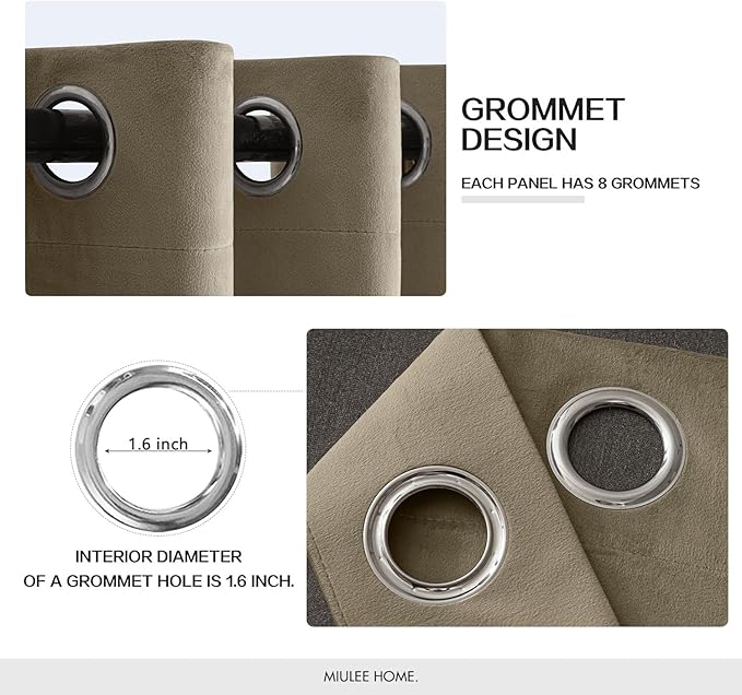 MIULEE Velvet Curtains Taupe Elegant Grommet Thermal Insulated Soundproof Room Darkening Curtains/Drapes for Classical Living Room Bedroom Decor 52 x 108 Inch Set of 2