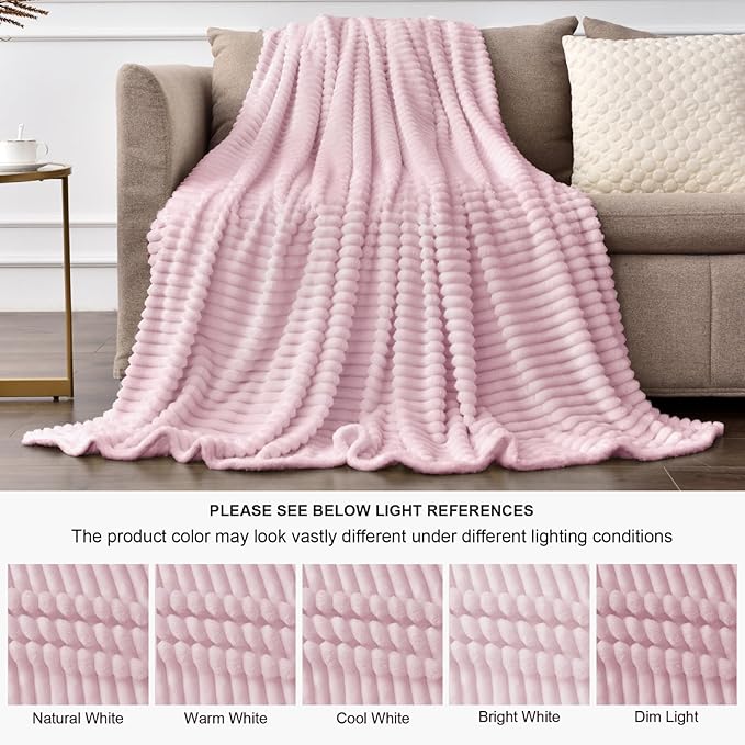 BEDELITE Fleece Throw Blanket for Couch – 3D Ribbed Jacquard Soft and Warm Decorative Fuzzy Blanket – Cozy, Fluffy, Plush Lightweight Cherry Blossom Throw Blankets for Bed, Sofa, 50x60 inches