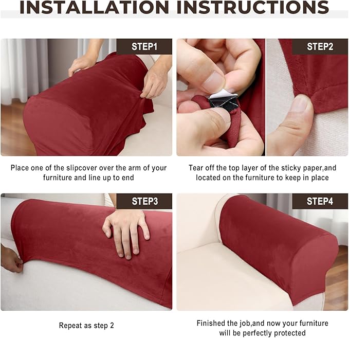 Couch Arm Covers 2 Pcs Sofa Armrest Covers Stretch Couch,Armrest Cover for Chairs Scratch-Resistant Sofa Arm Cover Armchair Slipcovers,Christmas Red