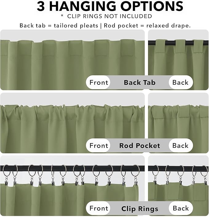 Deconovo Blackout Curtains, Thermal Insulated, W42 x L54 2 Panels, Back Tab, Machine Washable, Room-Darkening Drapes for Bedroom/Living Room Sage Green