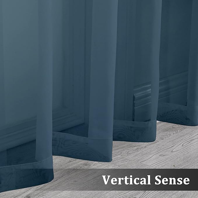 OVZME Dusty Blue Sheer Curtains 63 inch Length 2 Panels Set for Kitchen Decor, Elegant Light Filtering Airy Semi Voile Window Treatments, Each is 42W x 63L