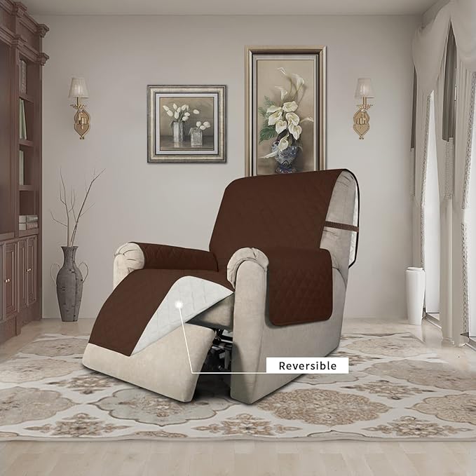 Easy-Going Recliner Chair Slipcover Reversible Sofa Cover Water Resistant Couch Cover Furniture Protector with Elastic Straps for Pets Dog (Recliner 22 inch, Coffee/Ivory)