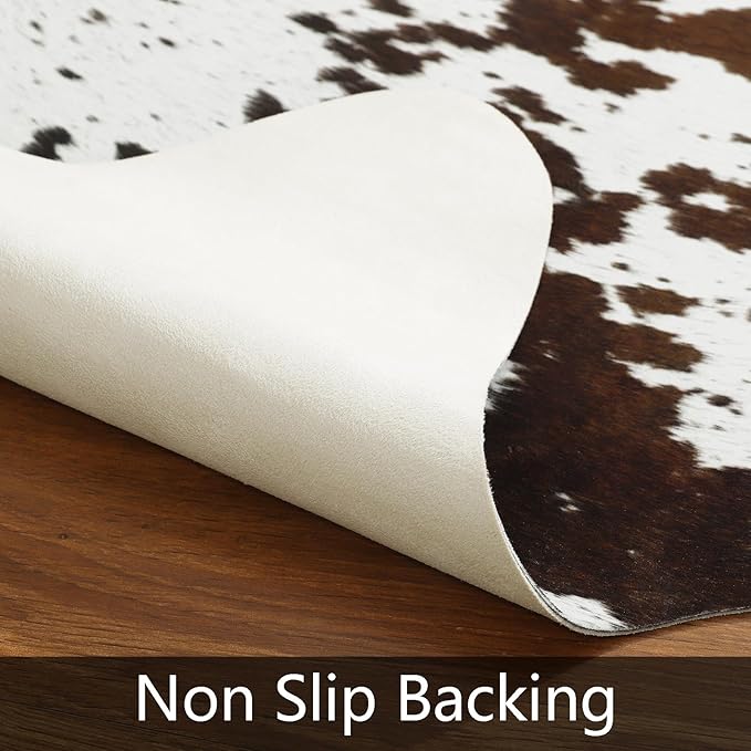 AROGAN White 6×7.2 Feet Faux Cow Print Rug Large - Cow Print Area Rug with No-Slip Backing, Large Animal Skin Rugs for Living Room, Offfice, Room Decor, Spots