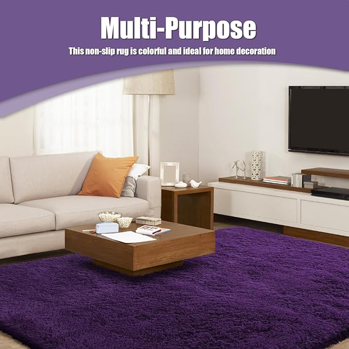 Shag Area Rug for Bedroom 5x8,Purple Fluffy Area Rugs for Living Room,Soft Fuzzy Rug Non-Shedding Indoor Plush Carpet for Kids Bedroom Nursery Dorm Home Decor