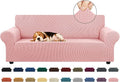 KEKUOU Stretch Sofa Cover Slipcover ，Couch Covers for 3 Cushion Couch Sofa pet Friendly (78"-94") Furniture Protector Sofa with Elastic Bottom for Kids,Dog, Jacquard Small Checked(Large,Dusty Pink)