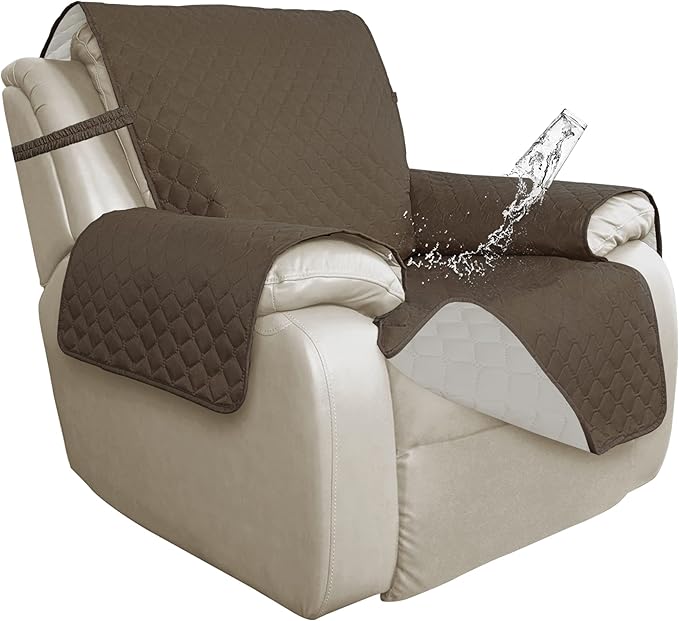ISSUNTEX Double Protection 100% Waterproof Recliner Covers for Living Room, Reversible Furniture Protector Recliner Couch Sofa Slipcover for Dogs, Pets, Kids (Oversized Recliner, Camel/Ivory)
