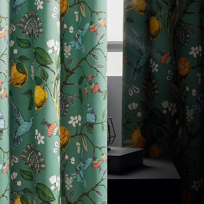 Topfinel Sage Green Blackout Valance Curtains 18 Inch Length Farmhouse Rustic Hummingbird Lemon Printed Grommet Home Fashion Valance for Kitchen Bathroom, Energy Saving Grommet Half Window Set of 2