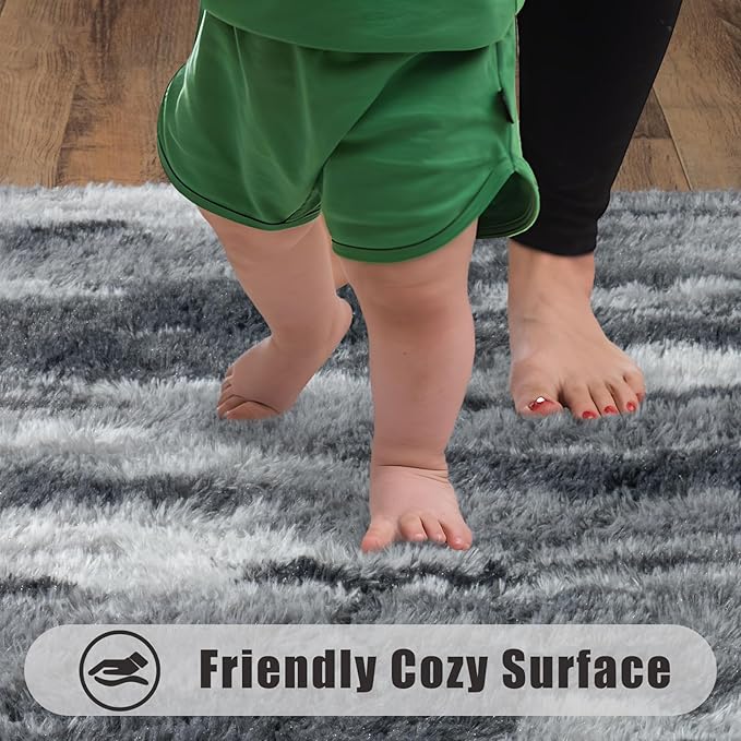 Soft Runner Rugs for Bedroom Hallways, 2x5 Abstract Grey Fluffy Shag Throw Area Rug Non Slip for Bedside Dorm, Long Shaggy Furry Carpet for Nursery Living Room
