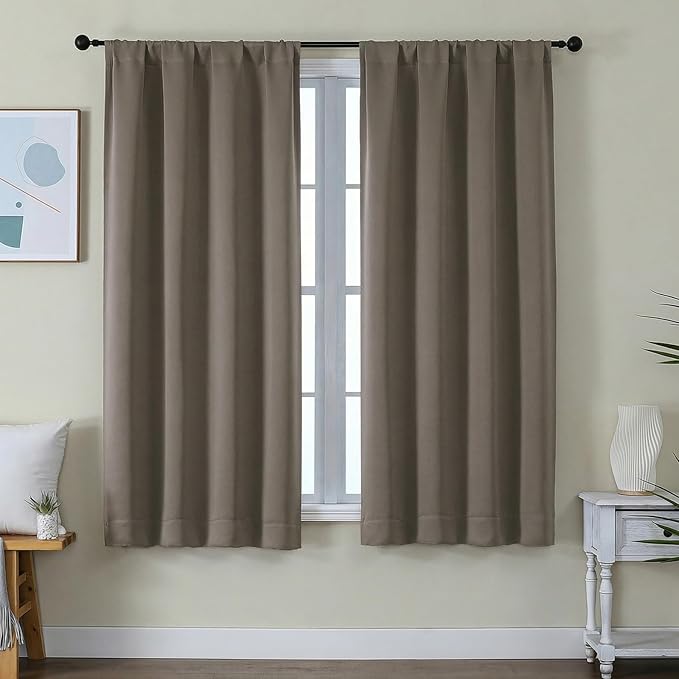 Simplebrand Ava Latte Blackout Curtains for Bedroom 63 Inch Length 2 Panels Set, Privacy Thermal Insulated Rod Pocket Door Window Curtains for Patio French Door Front Door, W40 x L63 Inch, Latte