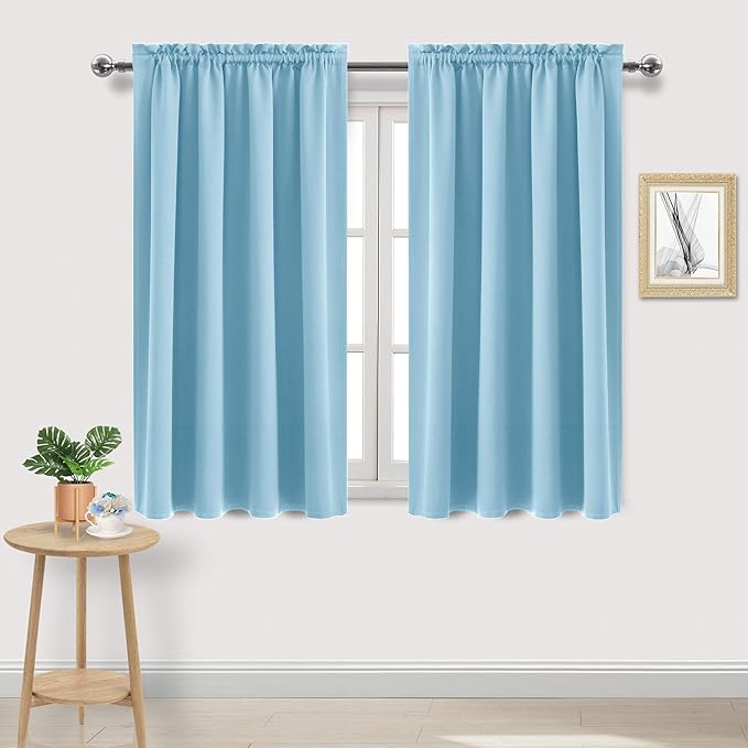 DWCN Light Blue Room Darkening Blackout Curtains - Thermal Insulated Privacy Energy Saving Window Curtain Drapes 52 x 54 inch Length, Set of 2 Bedroom Living Room Curtains