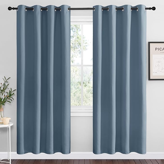 NICETOWN Smoky Blue Blackout Curtains 78 inches Length for Living Room, 2 Panels, 55" Wide, Thermal Insulated Decoration Drapes for Bedroom Window