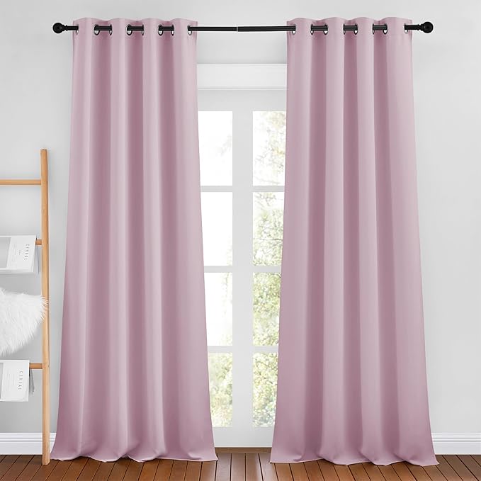 NICETOWN Kitchen Room Darkening Curtains and Drapes - Triple Weave Energy Saving Thermal Insulated Solid Grommet Room Darkening Panels for Patio (1 Pair, 46 inches by 90 Inch, Baby Pink)