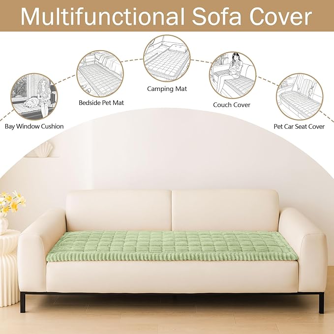 hyha Couch Covers for Dogs Washable, Non Slip Plush Dog Sofa Protectors, Fuzzy Pet Couch Covers for 3 Cushion Sofa Pet Friendly (Green, 27.6" x 70.9")