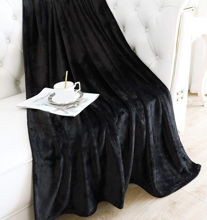 TASTHROW Large Flannel Fleece Throw Blanket, 50×70 Inch - Cozy Lightweight Thick Blanket - All Seasons Suitable for Women, Men and Kids (Two Pack, Black)