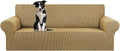 KEKUOU Stretch Oversized Sofa Slipcover 1 Piece Couch Sofa Cover (94"-110") Furniture Protector 4 Seater Sofa with Elastic Bottom for Kids,Pet.Jacquard Checked Pattern Fabric(X Large,Tan)