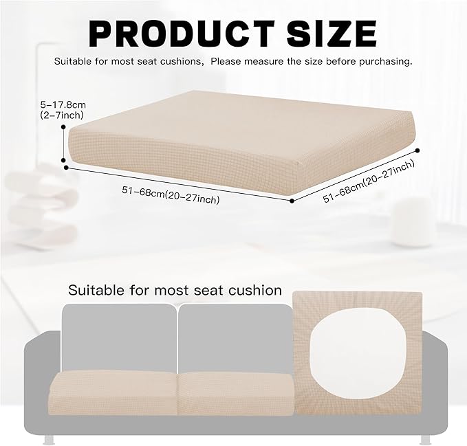 8Pcs Outdoor Cushion Covers, Patio Cushion Covers,Stretch Elastic Slipcovers, Replacement Washable & Reusable Furniture Protector for Patio Couch,Thick Jacquard Fabric(Beige, Cover Only)