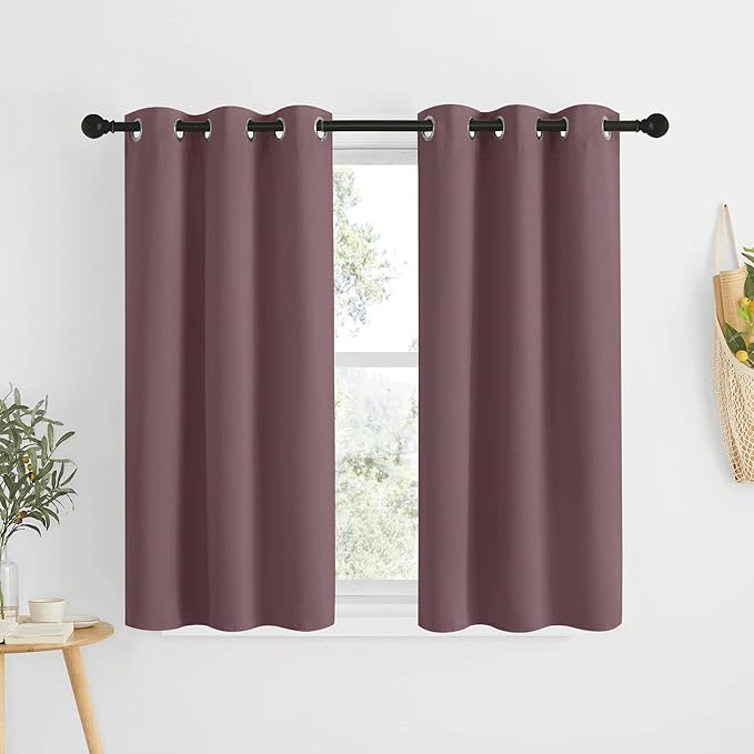 NICETOWN Dry Rose Blackout Shack Curtains Noise Reducing, Thermal Insulated and Privacy Room Darkening Drape Panels for Boy's Guest Room Door Small Short Window (2 Panels, W34 x L48 -Inch)