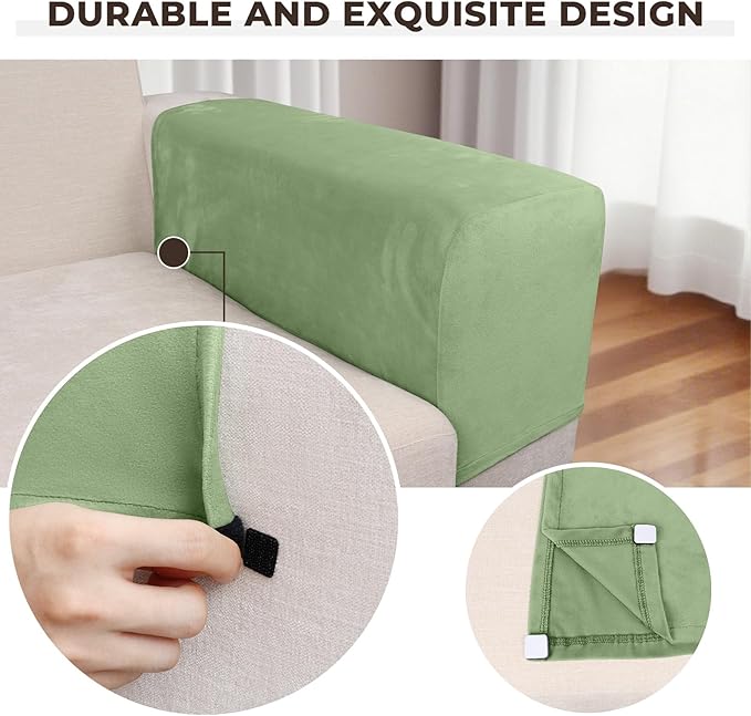 Couch Arm Covers 2 Pcs Sofa Armrest Covers Stretch Couch,Armrest Cover for Chairs Scratch-Resistant Sofa Arm Cover Armchair Slipcovers,Avocado Green