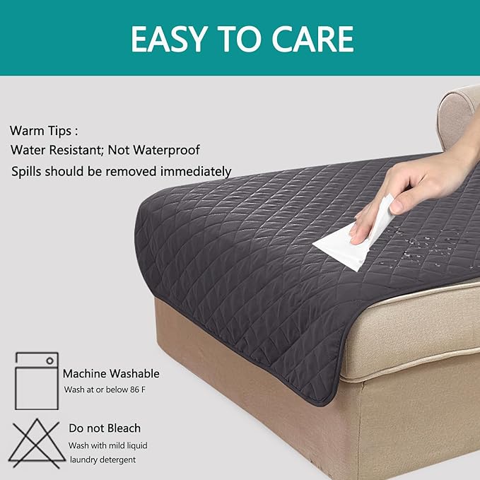 U-NICE HOME Sectional Couch Cover for Dogs Pets Chaise Lounge Reversible Sofa Cover Furniture Protector with Elastic Adjustable Strap, Dark Grey