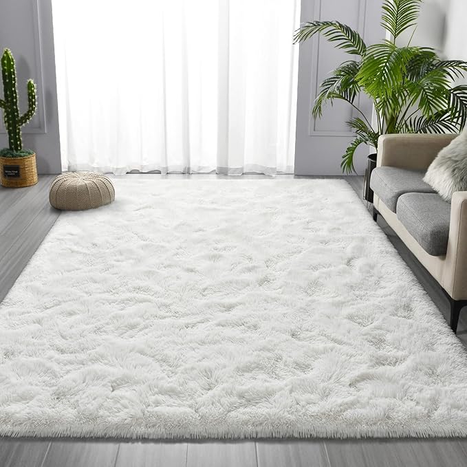 Large Shag Area Rugs 5 x 8, Plush Fuzzy Rugs for Living Room, Ultra Soft Fluffy Furry Rug for Bedroom, Indoor Carpet Nursery Rugs for Kids Room Home Decor, White