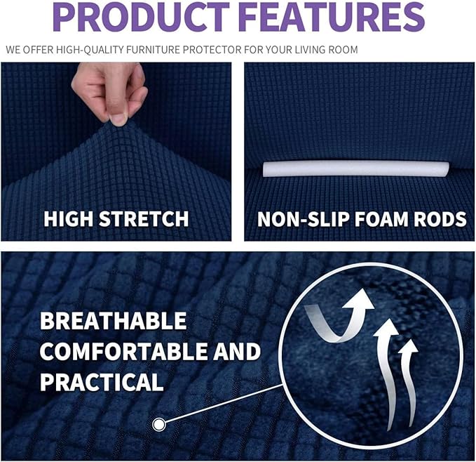ZNSAYOTX Super Stretch Chair Slipcover Universal Sofa Chair Covers for Living Room Dogs Pet Furniture Protector Spandex Armchair Slipcovers with Anti Slip Foam Sticks (Navy Blue, Chair)