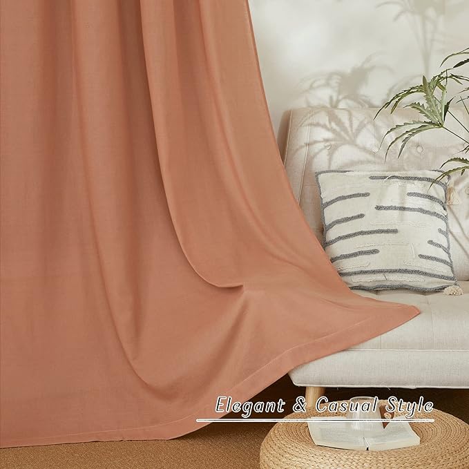 NICETOWN Terracotta Thick Linen Curtains 72" Length, Grommet Privacy Window Treatments Linen Weave with Light Penetration Vertical Drapes for Farmhouse/Home Office, W42 x L72, 2 Panels