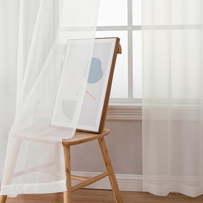 Simplebrand Ivory Sheer Curtains 90 Inches Long, Light Filtering Rod Pocket Solid Color Window Sheer Curtain Panels, Elegant Curtains & Drapes for Living Room, Bedroom 2 Panels (Ivory, 42" W x 90" L)