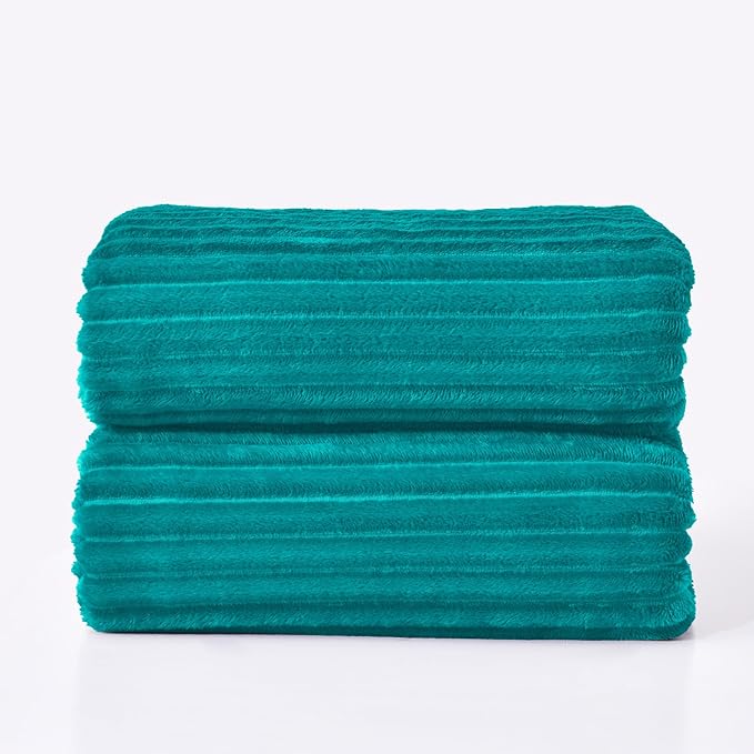 BEDELITE Fleece Blanket King Size – 3D Ribbed Jacquard Soft and Warm Decorative Fuzzy Blankets – Cozy, Fluffy, Plush Lightweight Throw Blankets for Couch, Bed, Sofa(Blue, 108x90 inches)