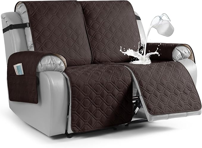 VANSOFY Waterproof Recliner Couch Covers, Sofa Covers 1-Piece Washable Reclining Sofa Cover Non-Slip Furniture Protector with Elastic Straps Pocket for Dogs, Pets(Chocolate,2 Seater)